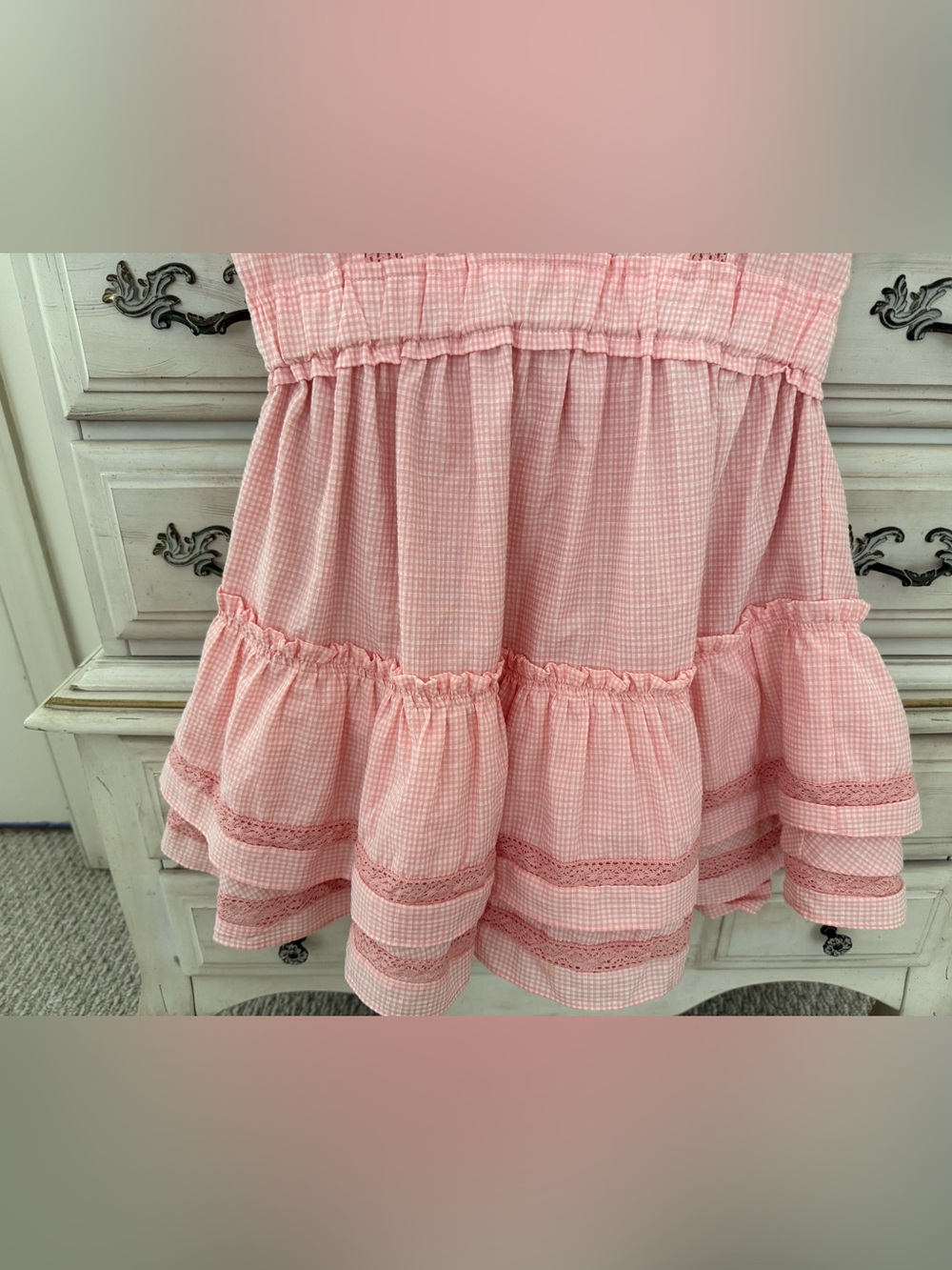 Pink Ruffle Tiered Romantic Mini Dress with Puff Sleeves Size Small - Picture 4 of 7